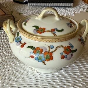Nippon Floral Ceramic Sugar Bowl with Lid